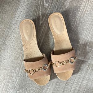 Ann Taylor Wooden sandals with gold tone hardware